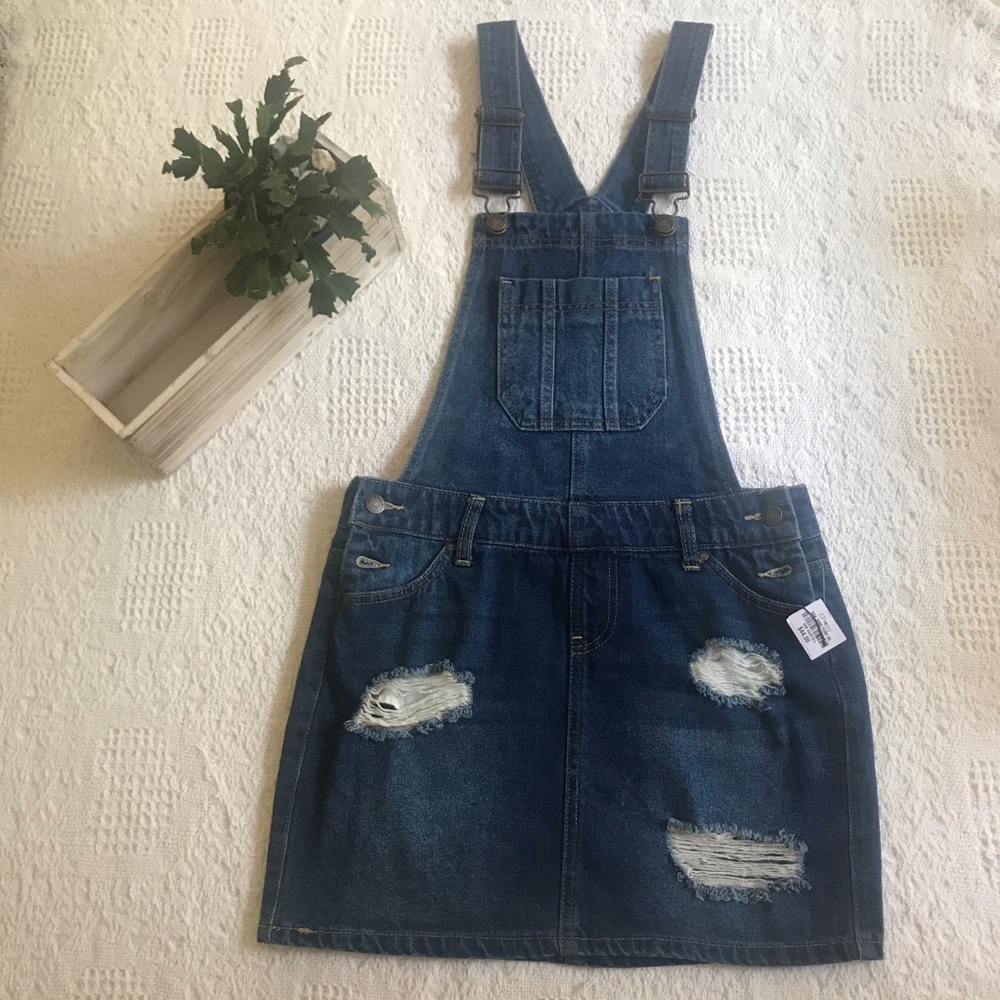 Blue Spice ripped jean overall mini skirt